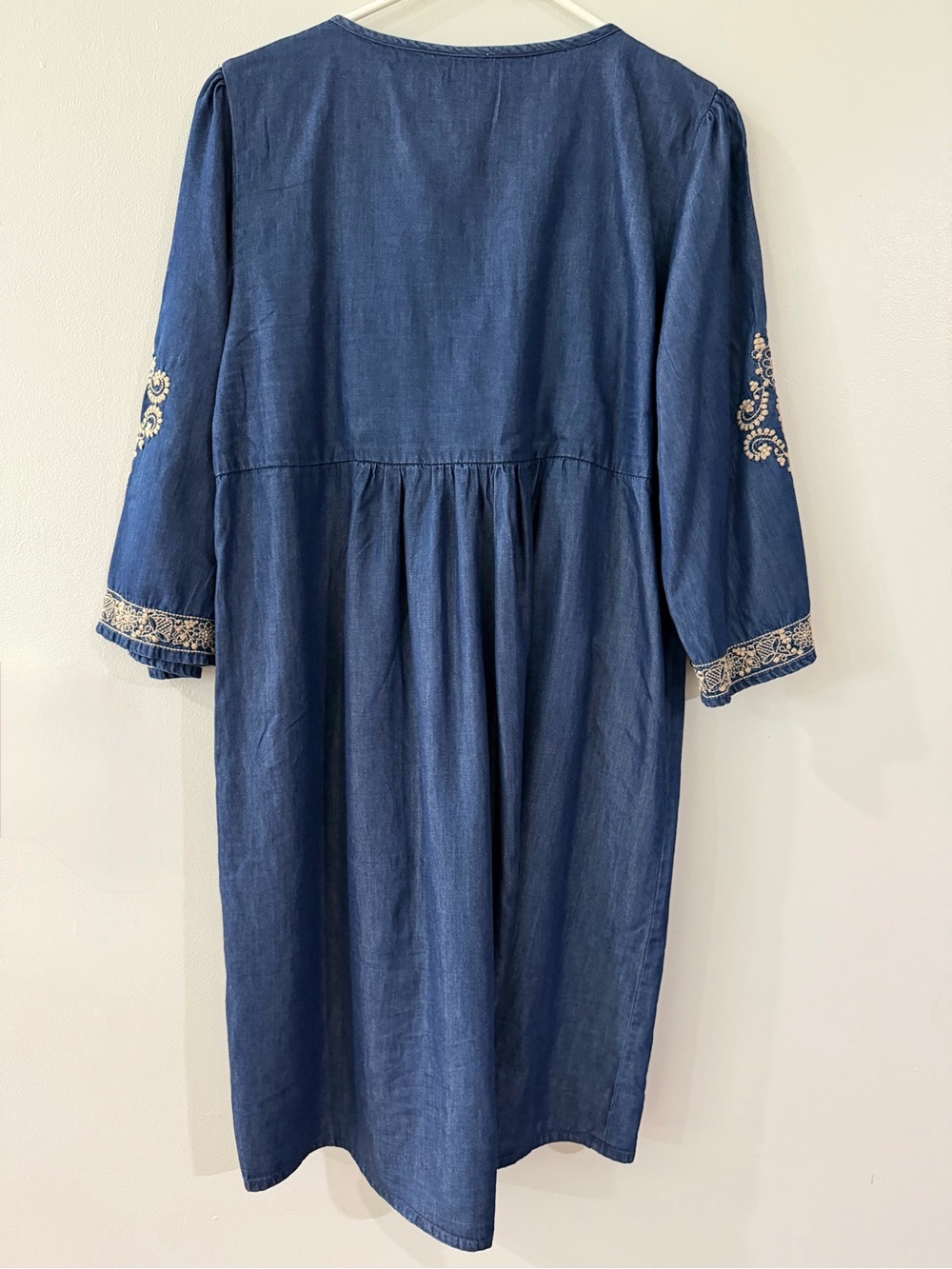 Rock Flower Paper Blue Jean Beige Embroidered Floral Women's Dress Lightweight - Picture 2 of 11